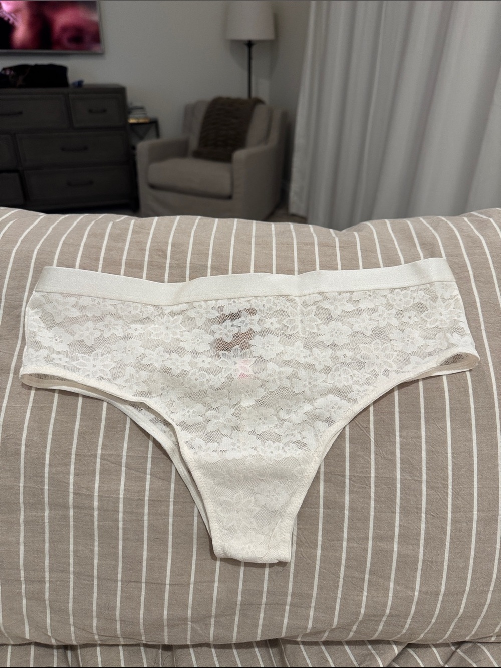 NWT PINK Sheer Floral Lace High-Cut Bikini Panties